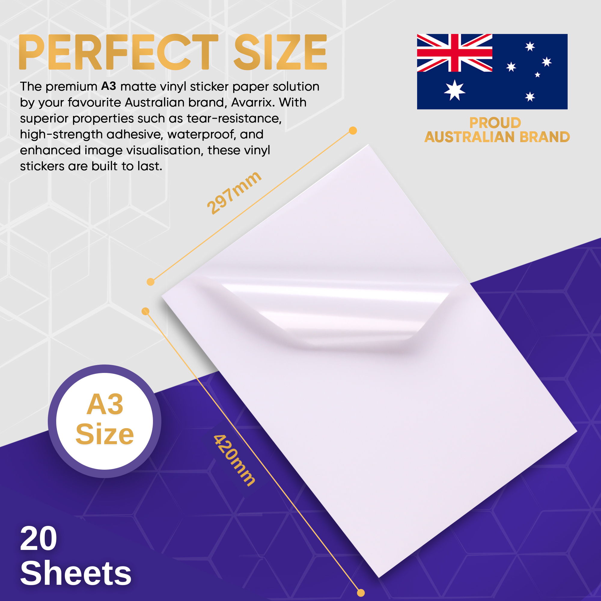 Printable Vinyl Sticker Paper - White Matte - Inkjet & Laser - A3 - 100 Mic