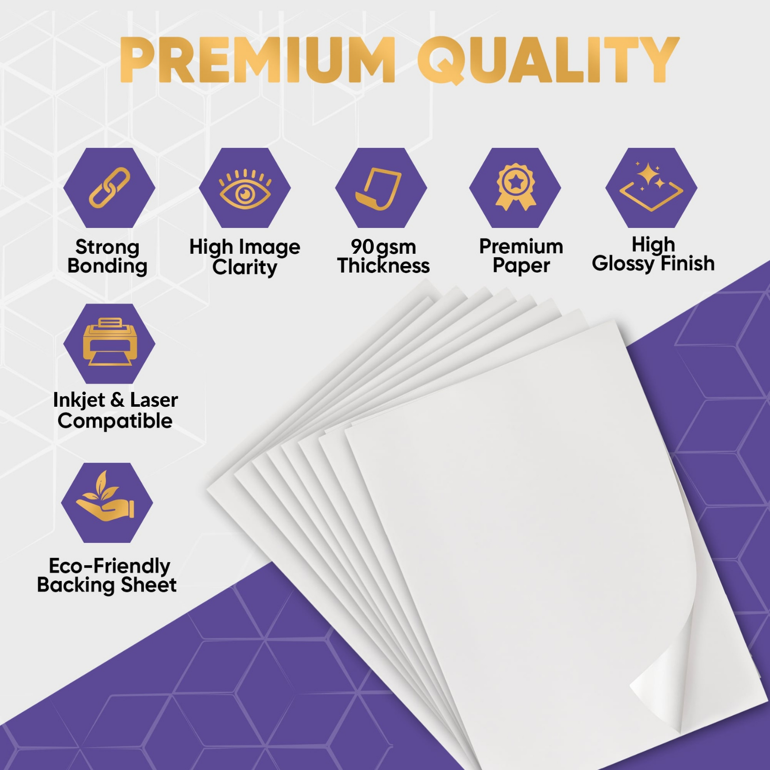Printable Sticker Paper - White Glossy - Inkjet & Laser - A4 - 90 GSM