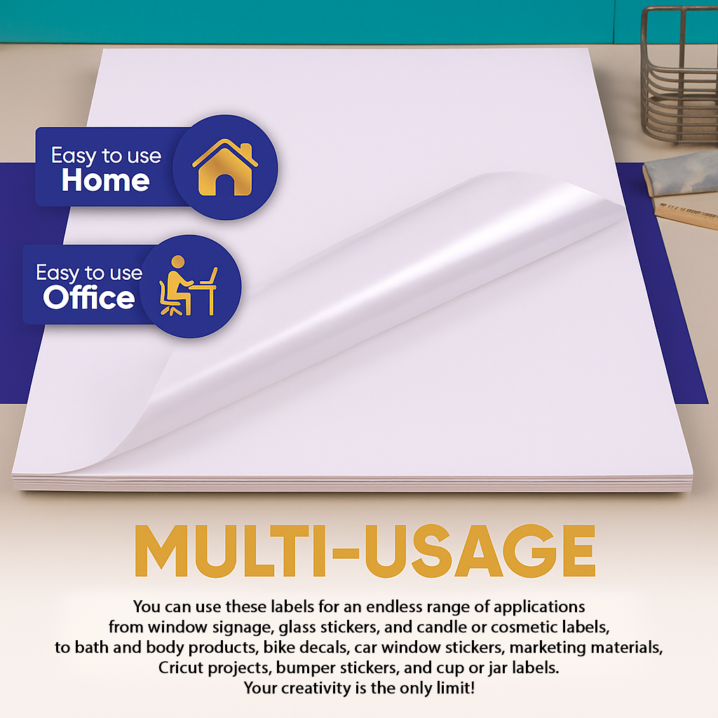 Printable Vinyl Sticker Paper - White Matte - Inkjet & Laser - A4 - 100 Mic