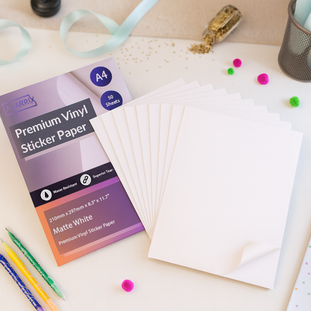 Printable Vinyl Sticker Paper - White Matte - Inkjet & Laser - A4 - 100 Mic