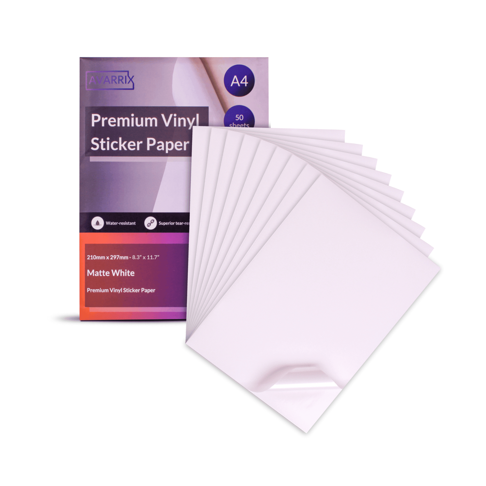 PRINTABLE VINYL STICKER Paper Matte White A4-50 Premium Self