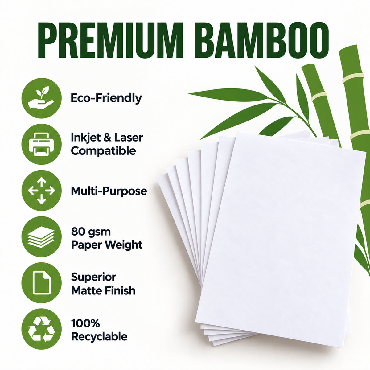 Premium Bamboo Copy Paper - Inkjet & Laser - White Matte - A4 - 80 GSM