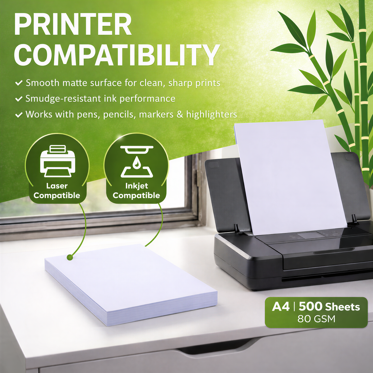 Premium Bamboo Copy Paper - Inkjet & Laser - White Matte - A4 - 80 GSM