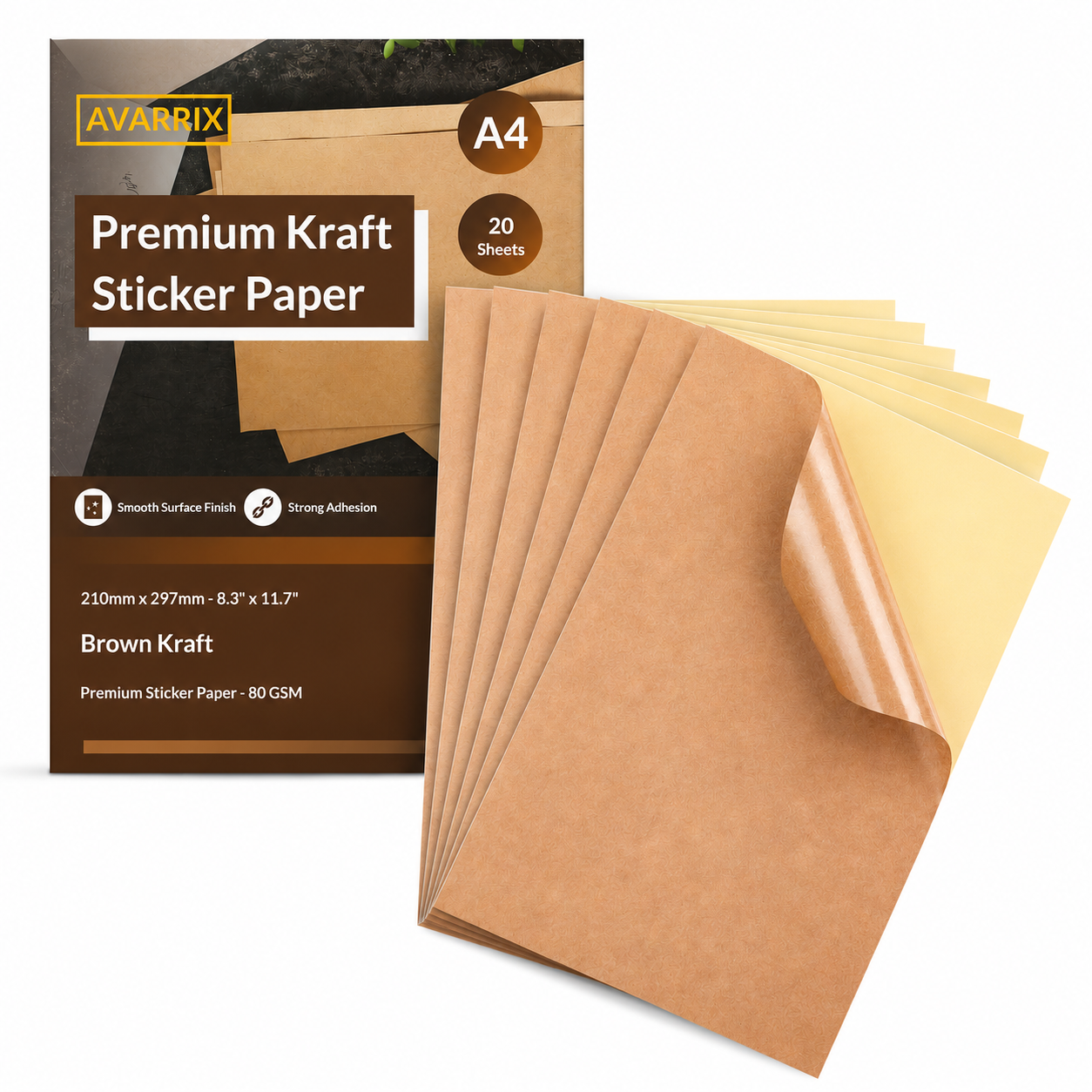 Printable Sticker Paper - Brown Kraft - Inkjet & Laser - A4 - 80 GSM