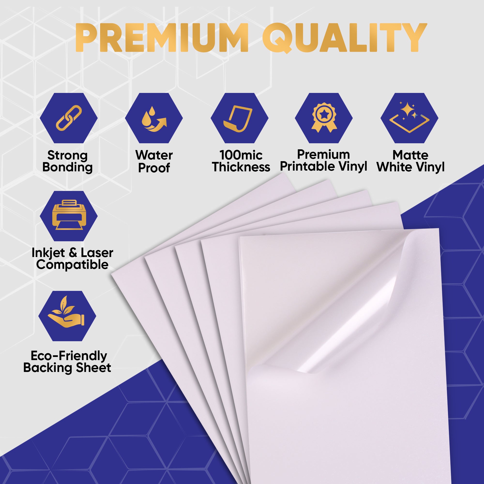 Printable Vinyl Sticker Paper - White Matte - Inkjet & Laser - A3 - 20 Sheets - 100 Mic