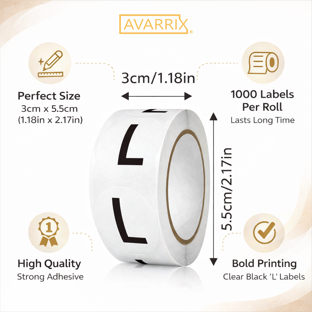 Avarrix Clothing Size Label Stickers 1 Inch Round — size dimensions guide