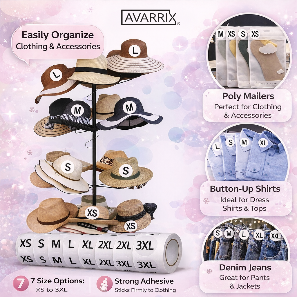 Avarrix Clothing Size Label Stickers 1 Inch Round — size dimensions guide