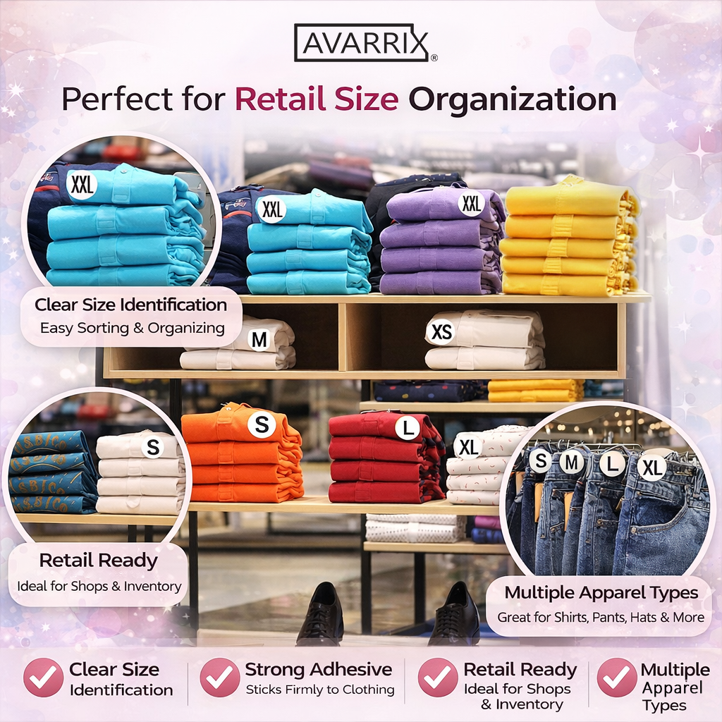 Avarrix Clothing Size Label Stickers 1 Inch Round — size dimensions guide