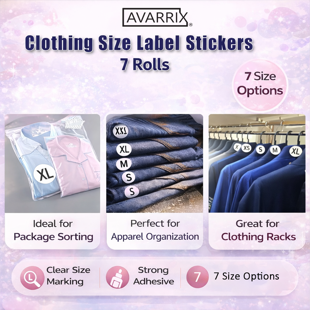 Avarrix Clothing Size Label Stickers 1 Inch Round — size dimensions guide