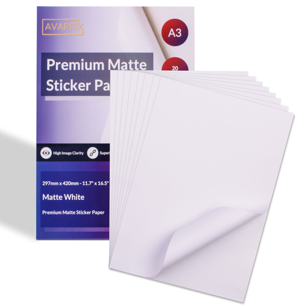 Printable Sticker Paper - Inkjet & Laser - White Matte - A3 - 100 GSM