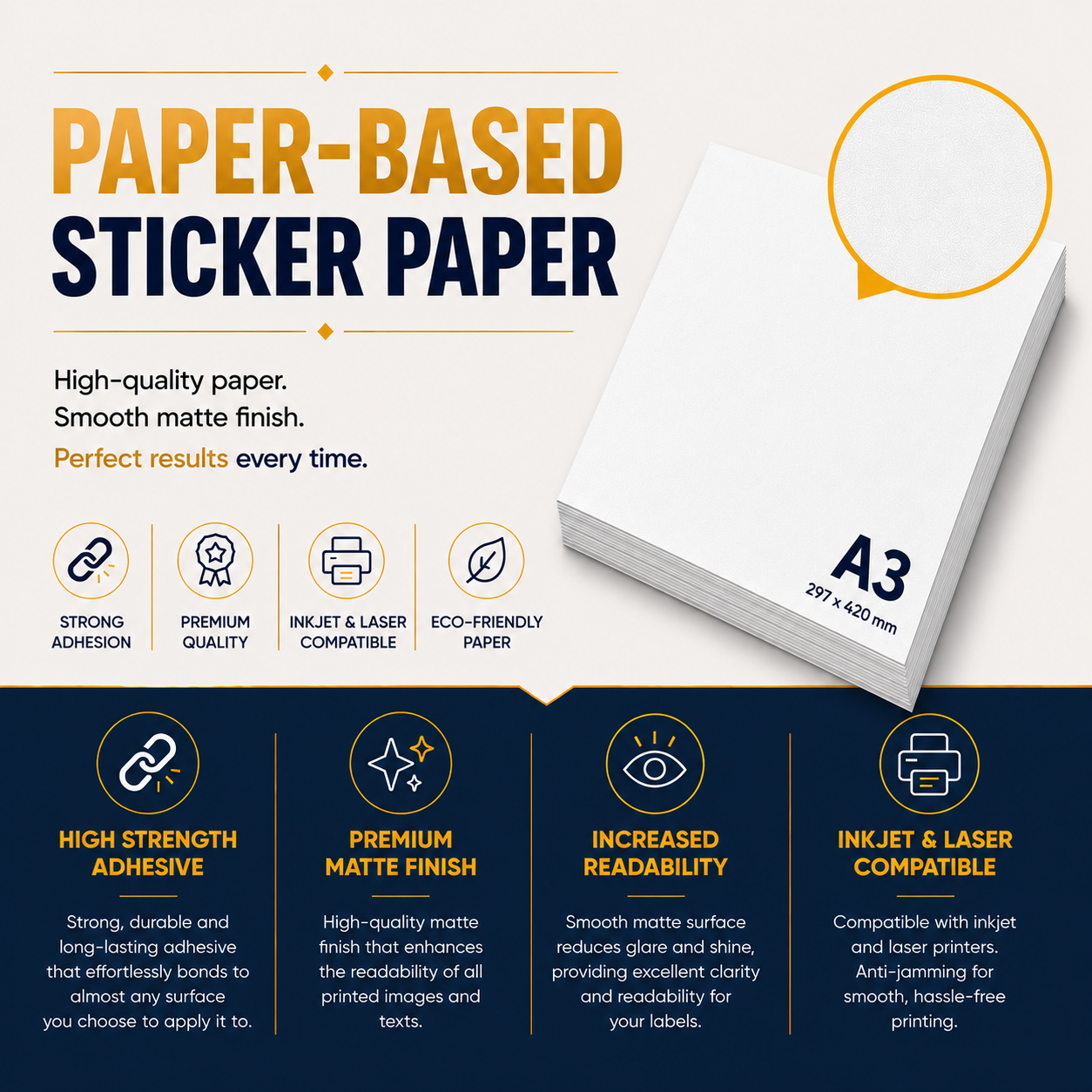 Printable Sticker Paper - Inkjet & Laser - White Matte - A3 - 100 GSM