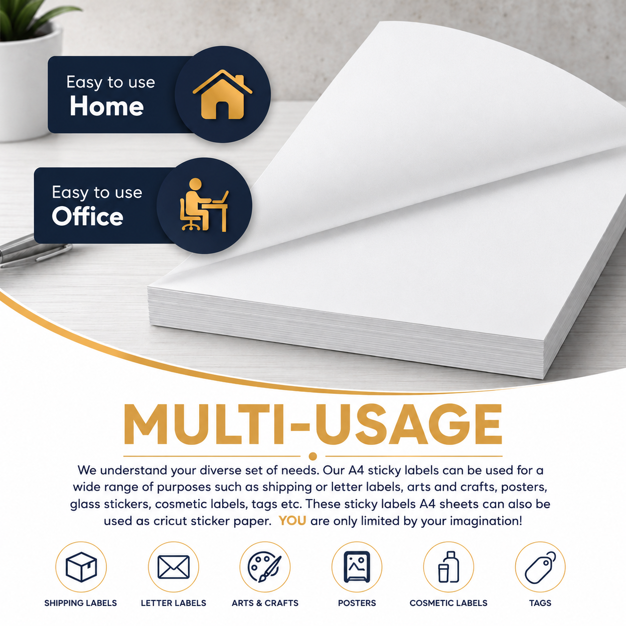 Printable Sticker Paper - Inkjet & Laser - White Matte - A4 - 100 GSM