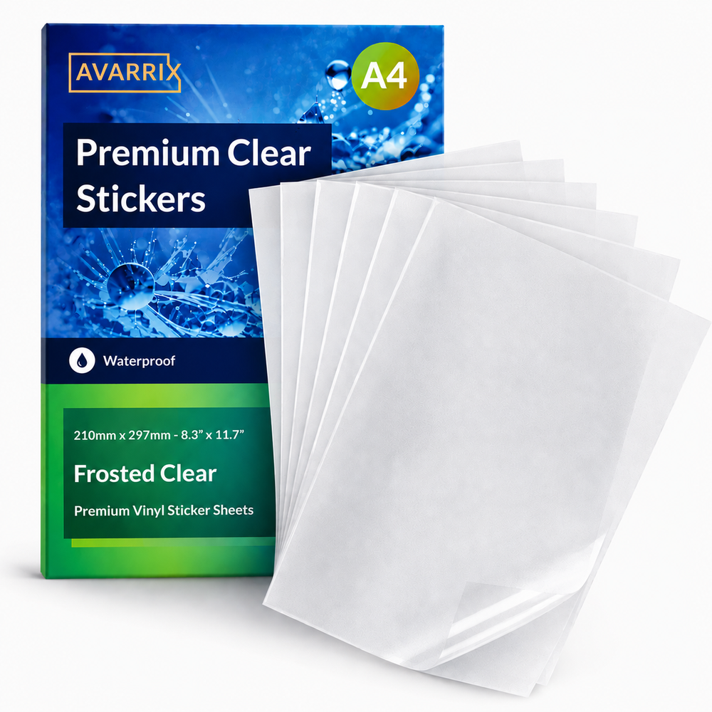 Printable Vinyl Sticker Paper - Frosted Clear Glossy - Inkjet & Laser - A4 - 50 Mic