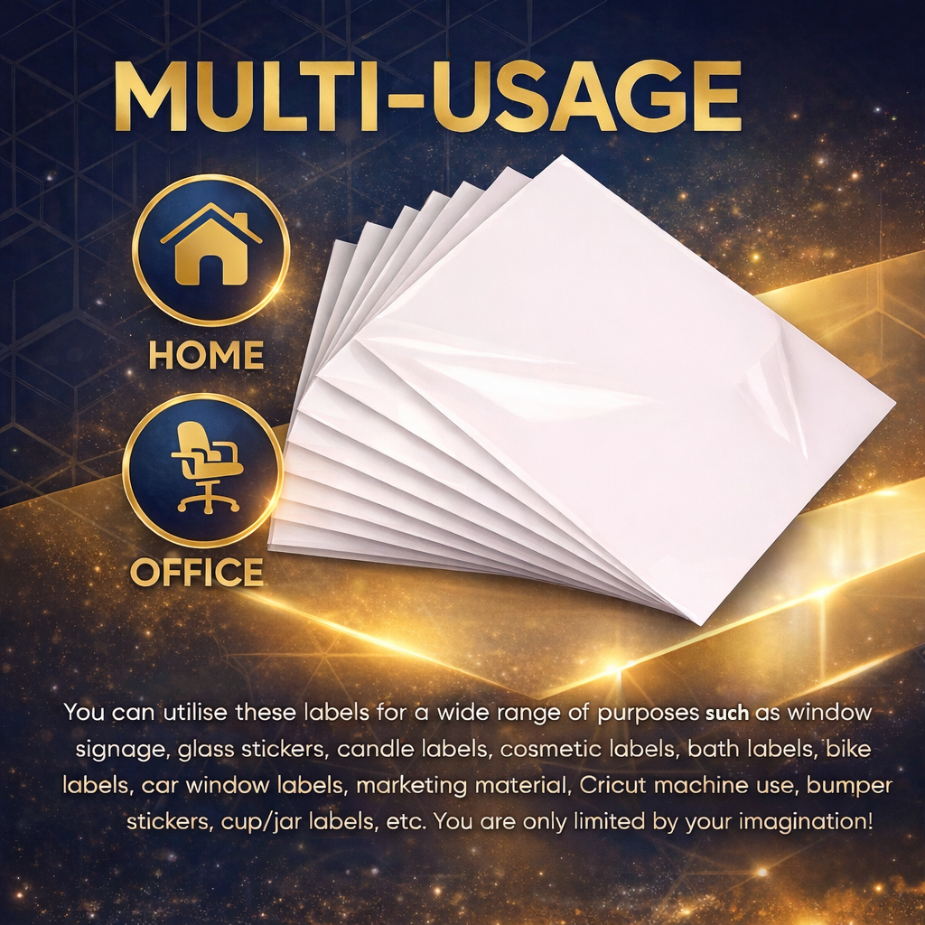 Printable Vinyl Sticker Paper - Transparent Clear Glossy - Inkjet & Laser - A4 - 70 Mic