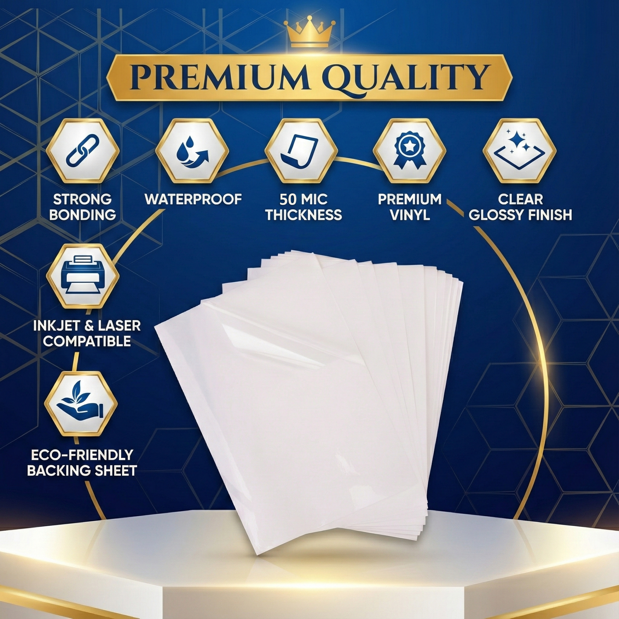 Printable Vinyl Sticker Paper - Frosted Clear Glossy - Inkjet & Laser - A4 - 50 Mic