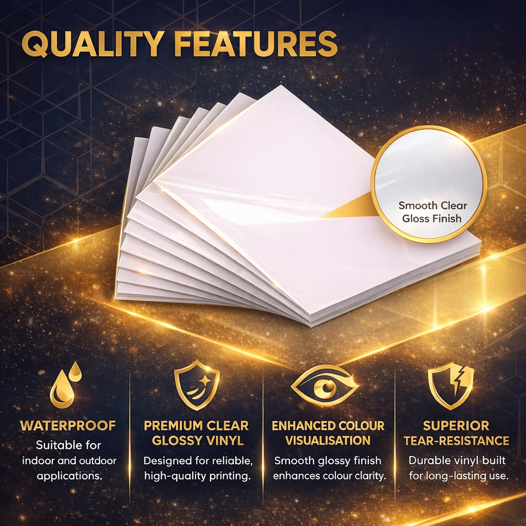 Printable Vinyl Sticker Paper - Transparent Clear Glossy - Inkjet & Laser - A4 - 70 Mic