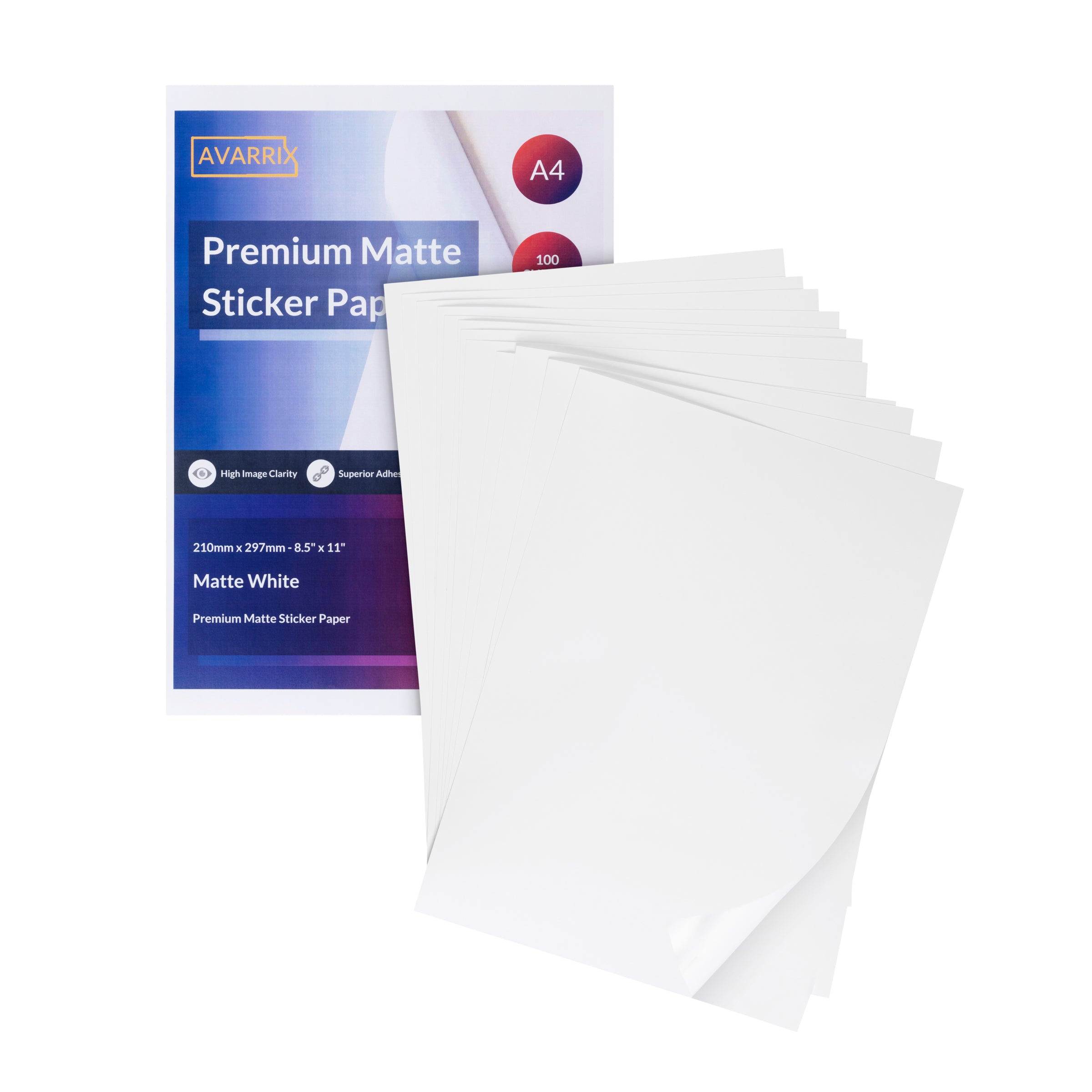 Printable Sticker Paper - Inkjet & Laser - White Matte - A4 - 100 GSM
