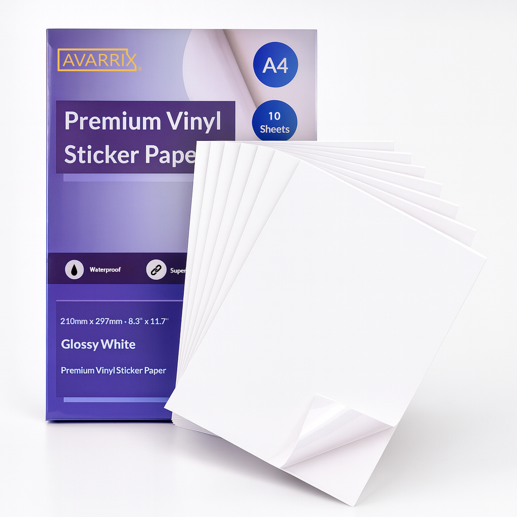 Printable Vinyl Sticker Paper - White Glossy - Inkjet & Laser - A4 - 100 Mic