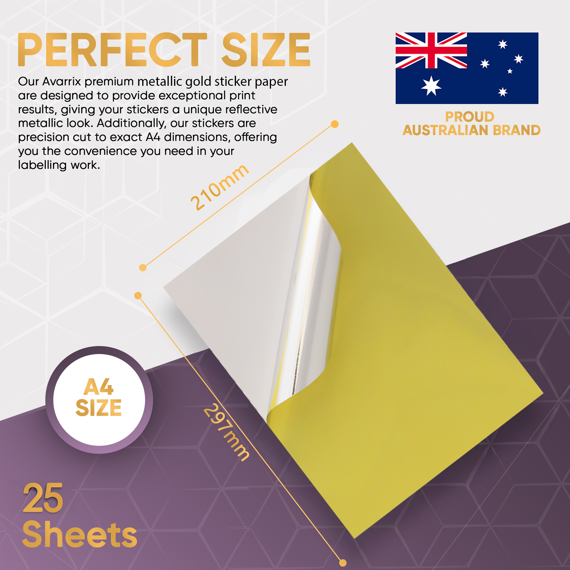 Printable Vinyl Sticker - Metallic Gold Glossy - Inkjet & Laser - A4 - 80 Mic