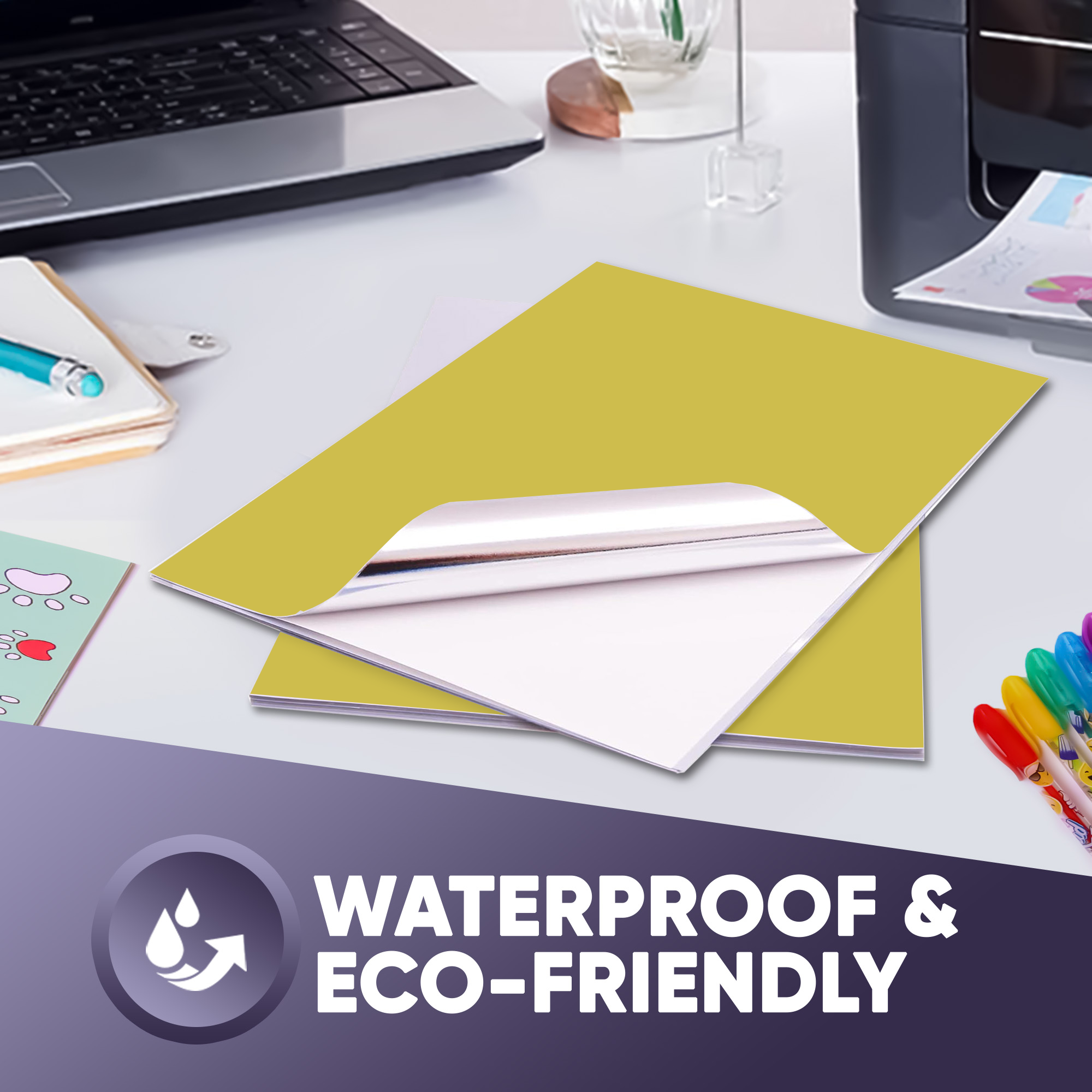 Printable Vinyl Sticker - Metallic Gold Glossy - Inkjet & Laser - A4 - 80 Mic