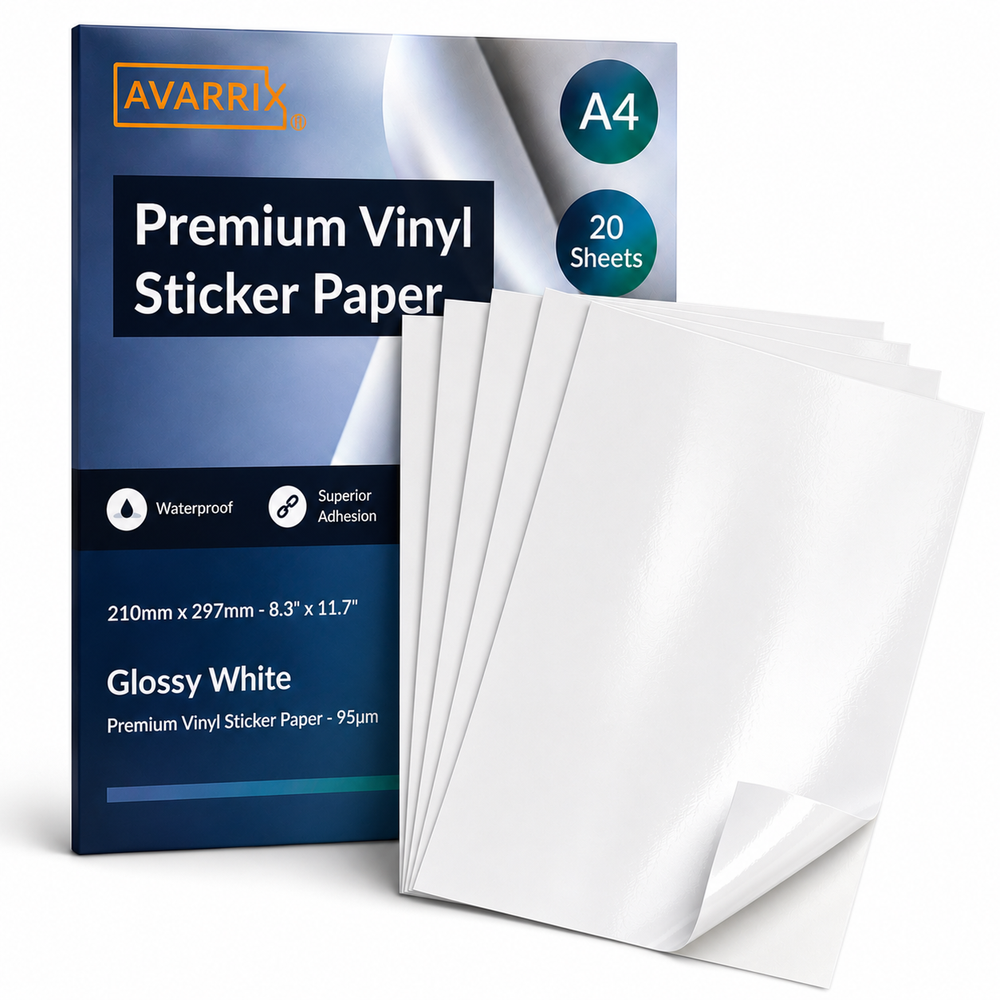 Printable Vinyl Sticker Paper - White Glossy - Laser - A4 - 50 Mic