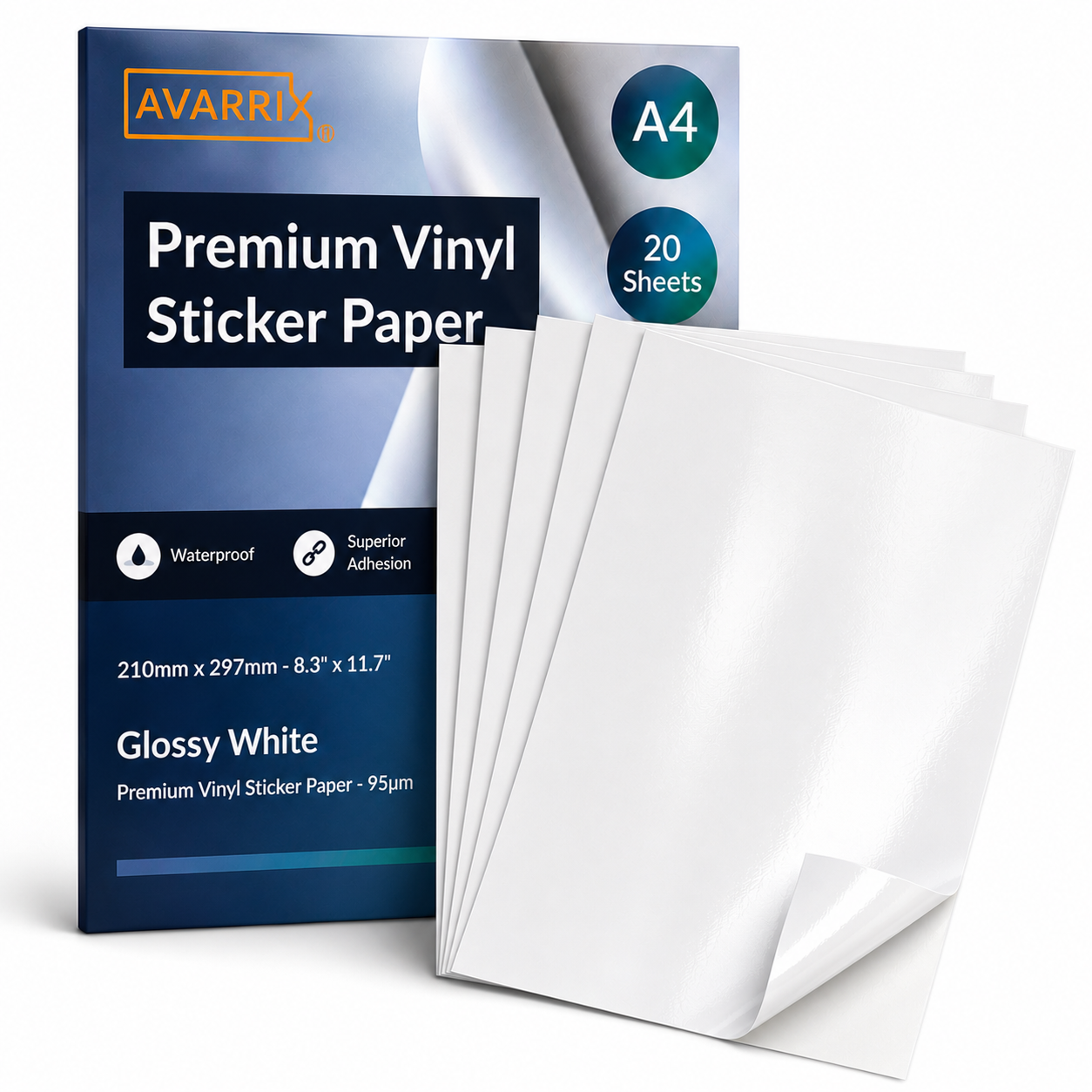 Printable Vinyl Sticker Paper - White Glossy - Laser - A4 - 50 Mic
