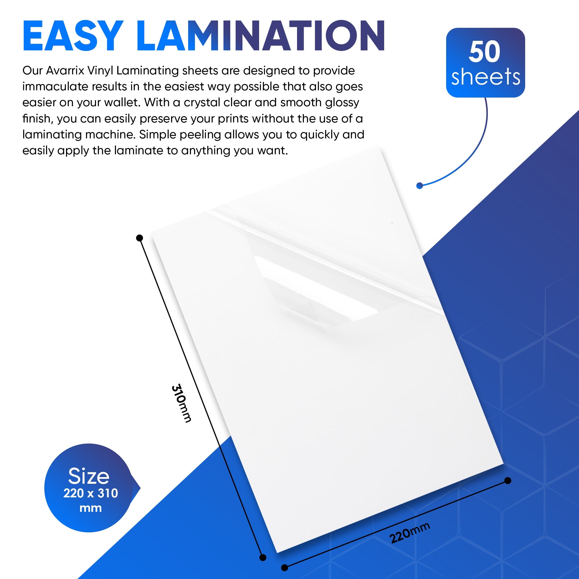 Premium Self Adhesive Laminating Sheets Avarrix Pty Ltd   VLAMA450 Avarrix Self Adhesive Clear Laminating Sheets Easy Lamination Min 