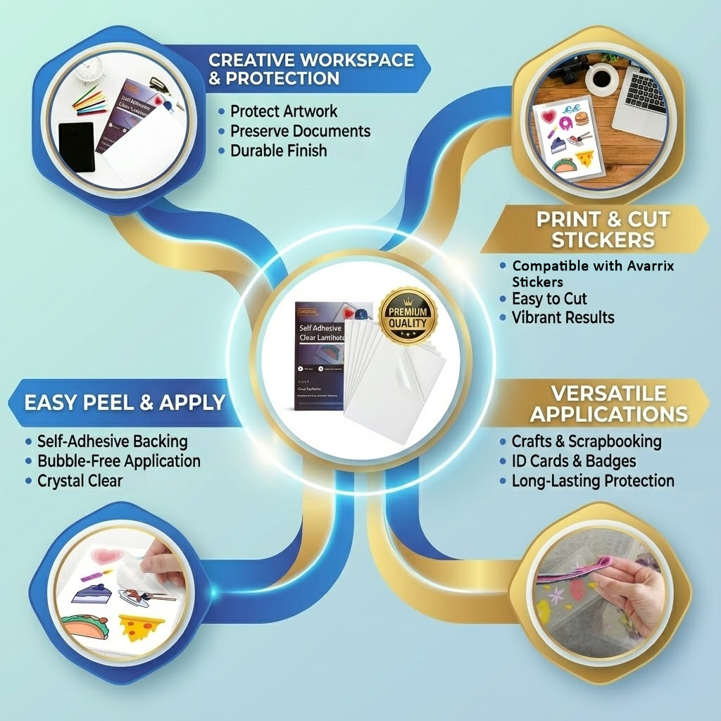 Premium Self Adhesive Laminating Sheets - Crystal Clear Glossy - A4 - 80 Mic