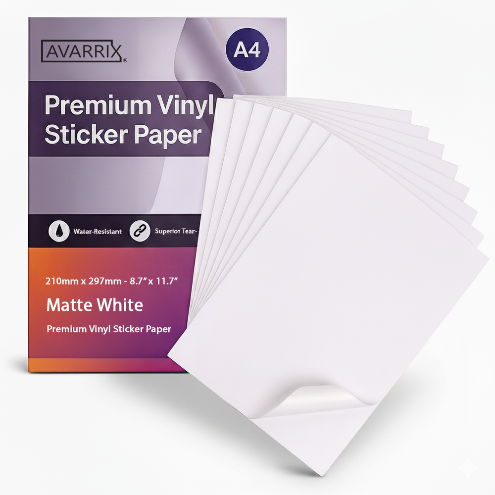 Printable Vinyl Sticker Paper - White Matte - Inkjet & Laser - A4 - 100 Mic
