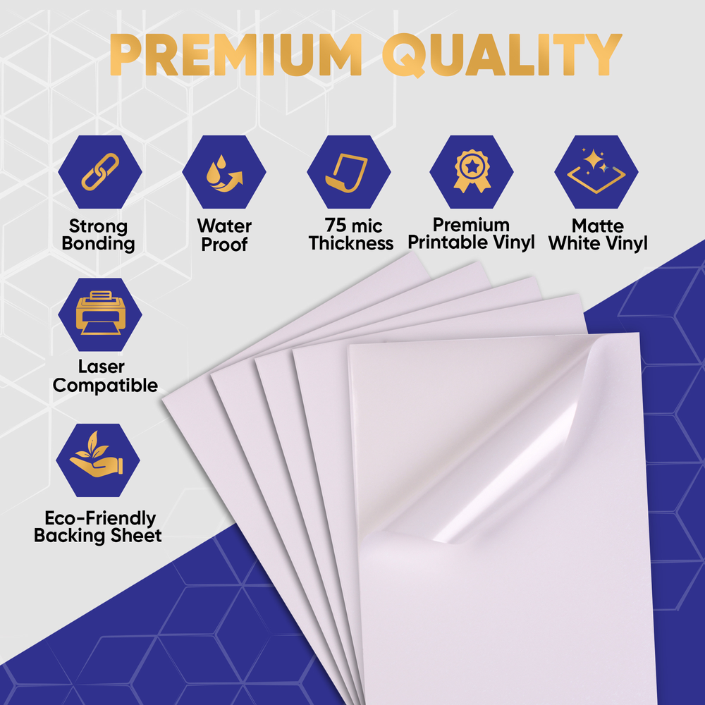Printable Vinyl Sticker Paper - White Matte - Laser - A4 - 75 Mic