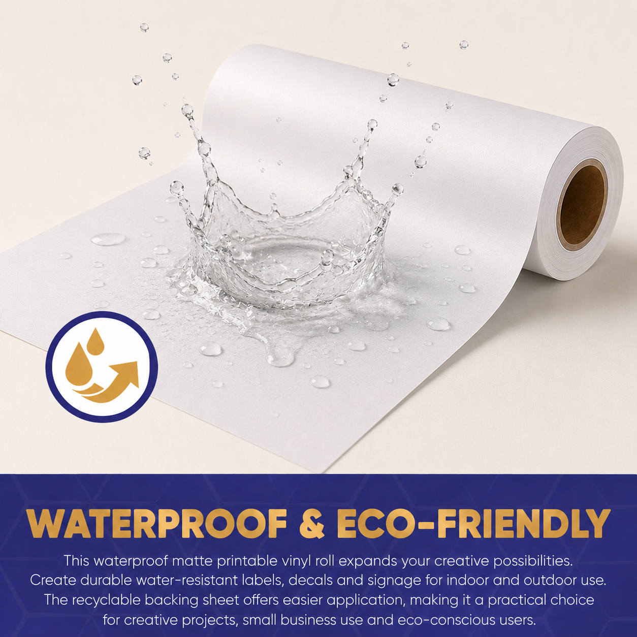 Avarrix printable vinyl roll, waterproof and matte white, 210mm width, eco friendly backing