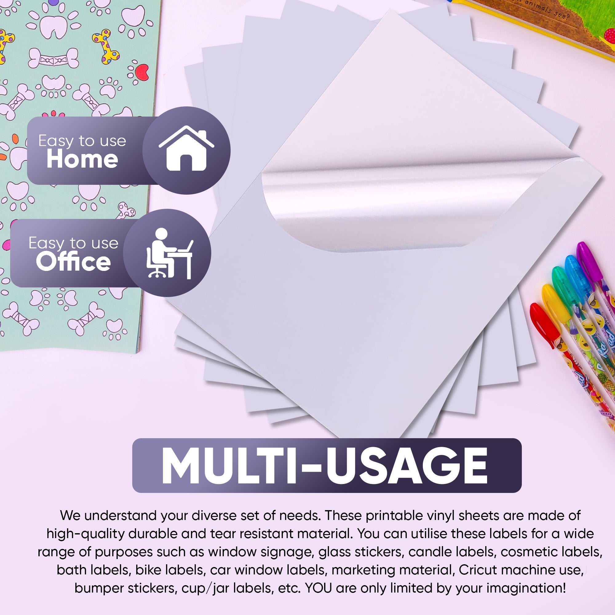 Printable Vinyl Sticker - Metallic Silver Glossy - Inkjet & Laser - A4 - 80 Mic