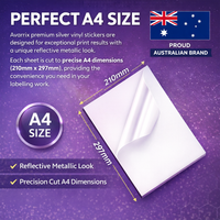 Avarrix Metallic Silver Holographic Vinyl Sticker A4 — size dimensions guide