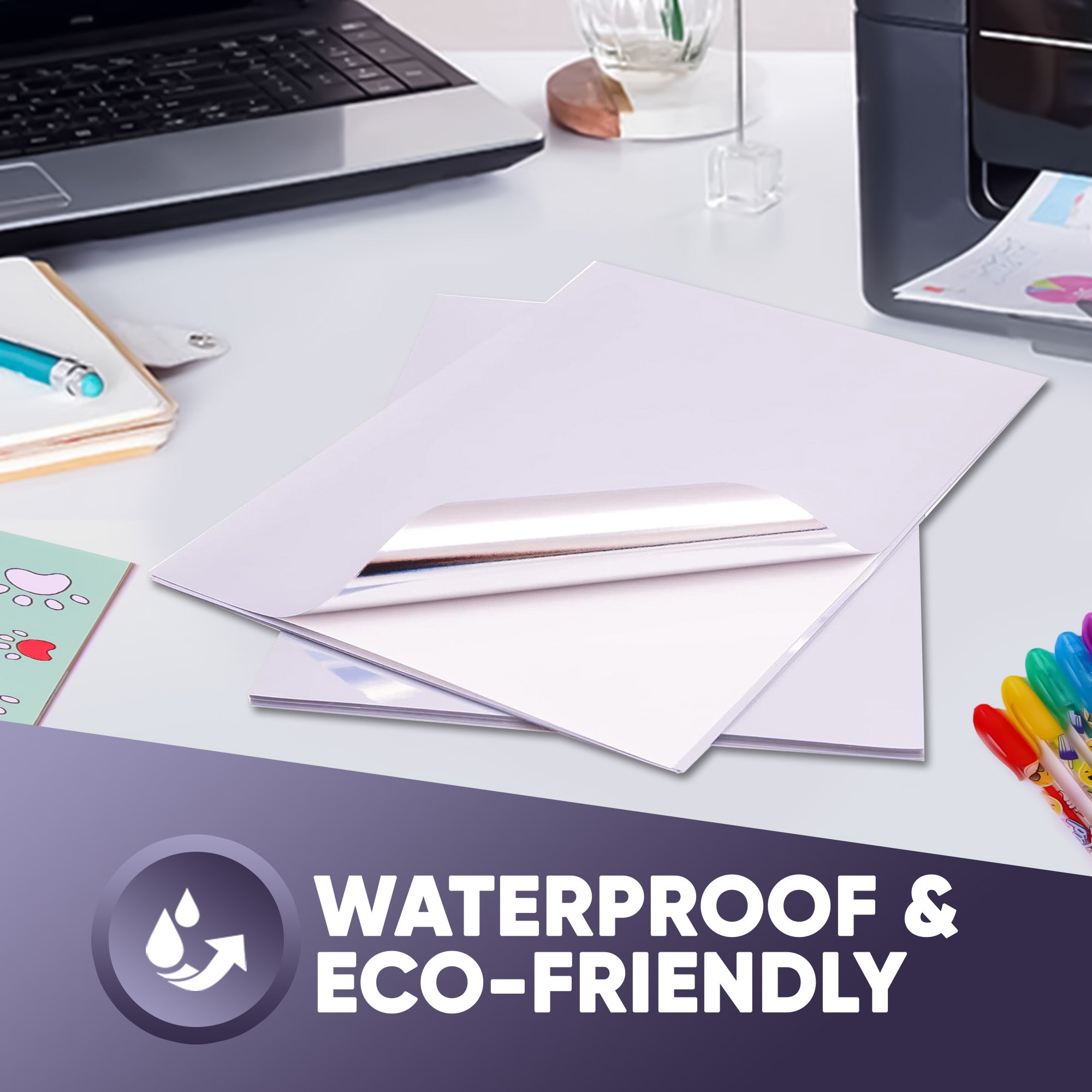 Printable Vinyl Sticker - Metallic Silver Glossy - Inkjet & Laser - A4 - 80 Mic