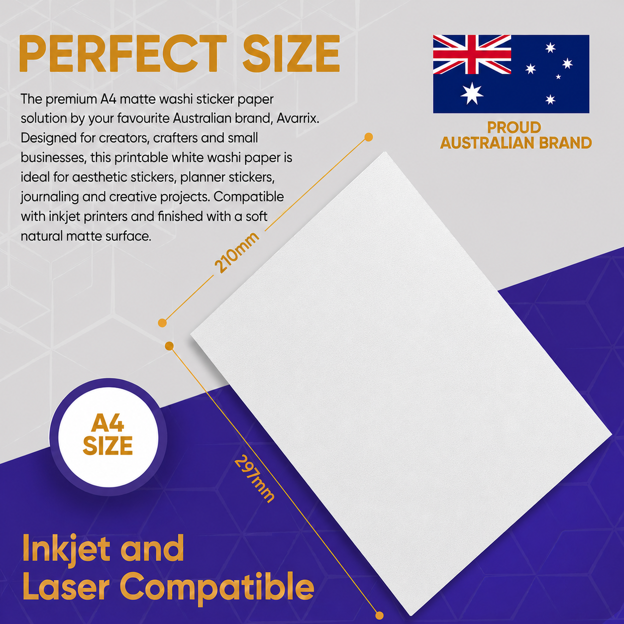Avarrix Washi Sticker Paper A4 Matte, Printable Washi Paper for Inkjet and Laser Printers