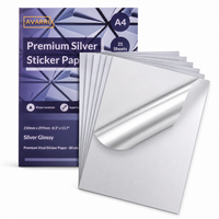 Avarrix Metallic Silver Glossy Vinyl Sticker Paper A4, printable sheets with peeled corner showing white adhesive backing