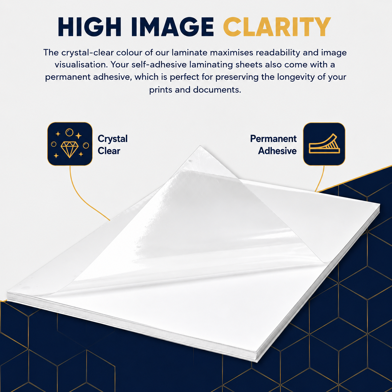 Premium Self Adhesive Laminating Sheets - Crystal Clear Glossy - A4 - 80 Mic