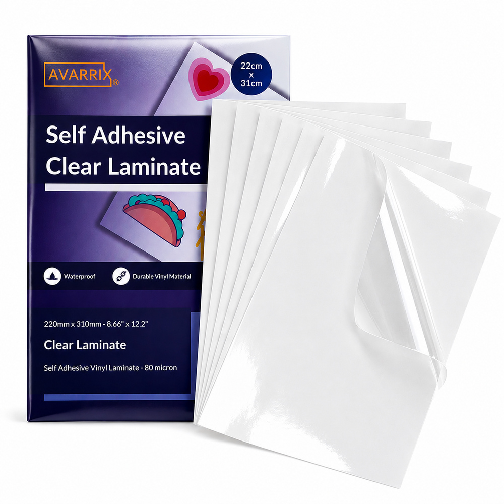 Premium Self Adhesive Laminating Sheets - Crystal Clear Glossy - A4 - 80 Mic