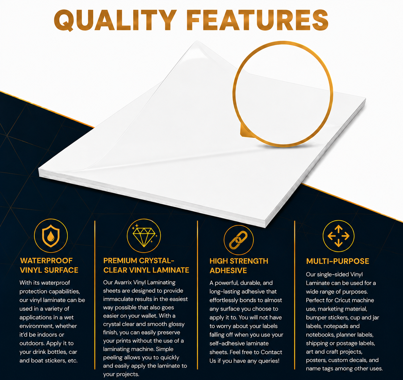 Premium Self Adhesive Laminating Sheets - Crystal Clear Glossy - A4 - 80 Mic