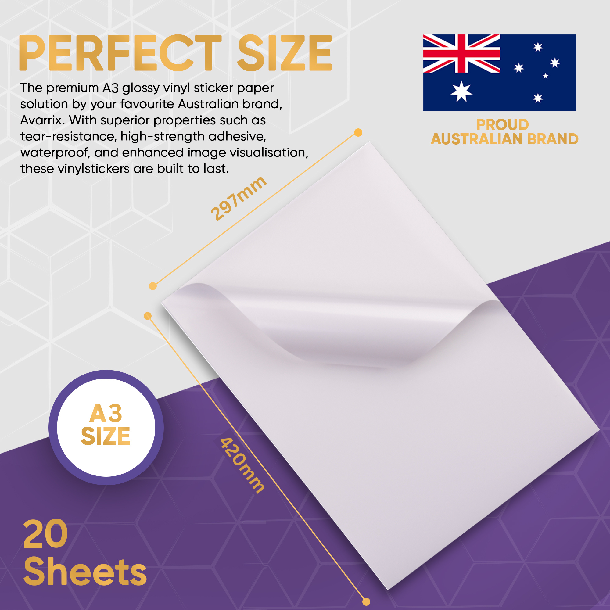 Printable Vinyl Sticker Paper - White Glossy - Inkjet & Laser - A3 - 100 Mic
